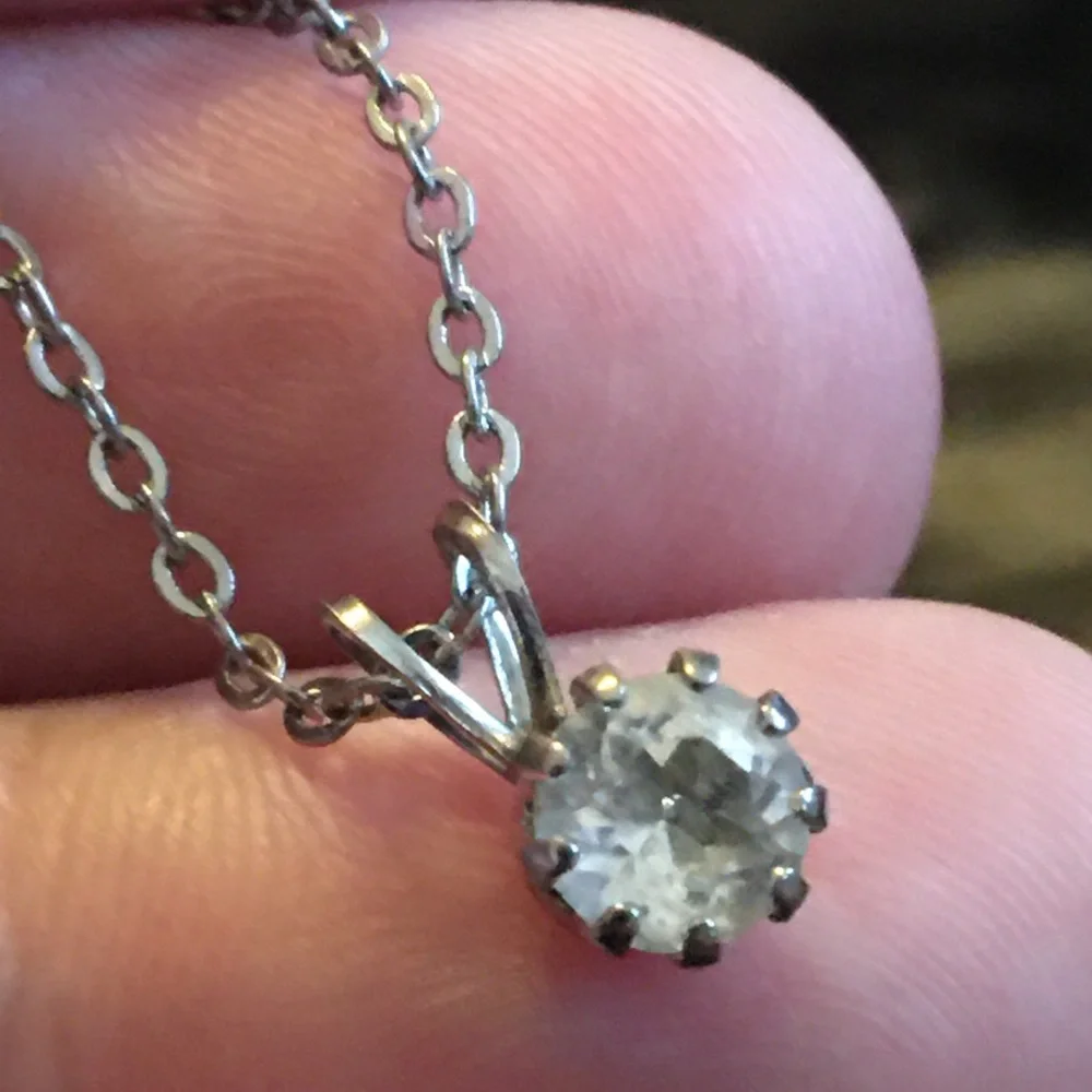 Vintage clear rhinestone pendant on silver chain